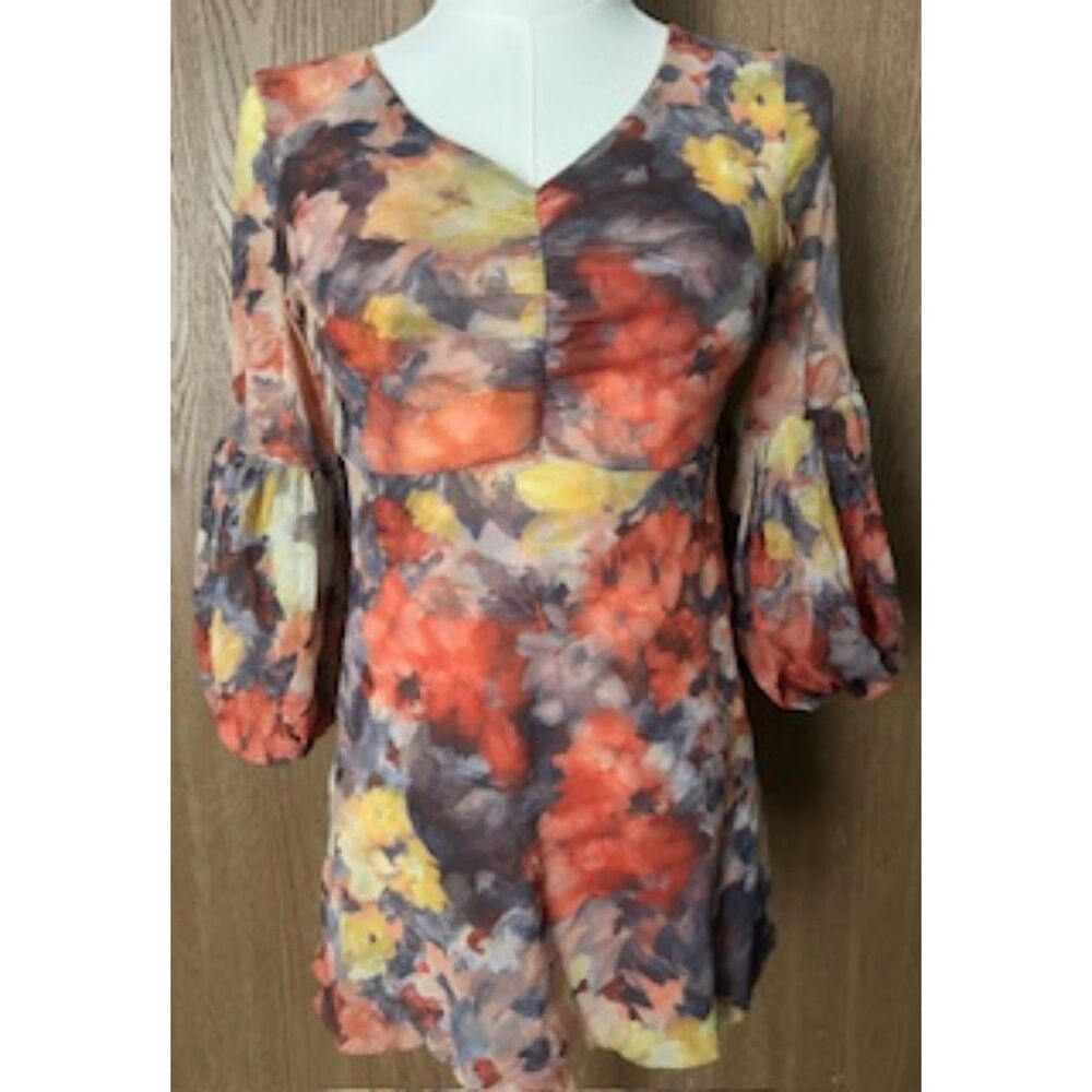 Daisy & Clover Women’s M Boho 3/4 Puff Sleeve Floral Baby Doll Style  Top